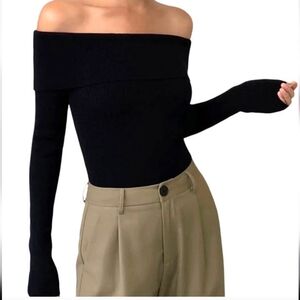 NWT. COMMENSE Black Off Shoulder top